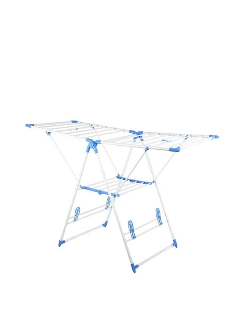 تيتاس شماعة غسيل وطاولة تجفيف الملابس – قابلة للطي، محمولة، للاستخدام الداخلي والخارجي، لون أبيض وأزرق، متعددة الطبقات، موفرة للمساحة، قوية ومتينه، ارتفاع قابل للتعديل، سهلة التركيب، للاستخدام في المنزل والشرفة - Image 1
