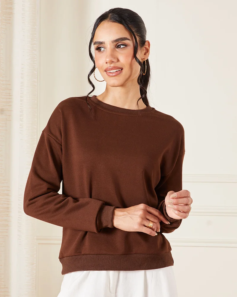 Redtag Women Brown Plain Sweatshirt