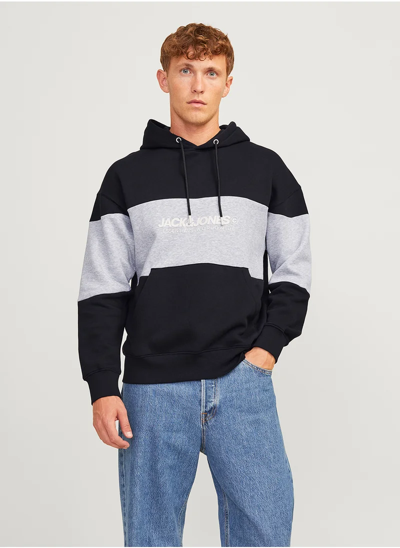 جاك اند جونز Graphic Print Pocket Detait Pull Over Hoodie