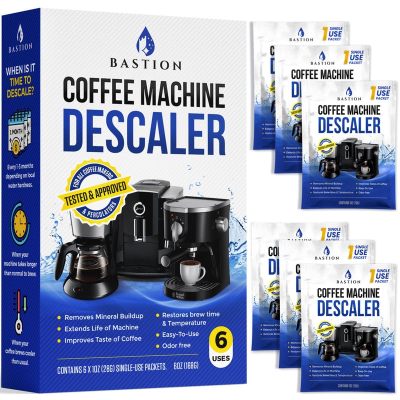 Descaling Powder Solution 6Uses Coffee Machine Descaler Cleaner Compatible with Breville Keurig Nespresso Delonghi Ninja To Descale Automatic Coffee Pots Makers Espresso Machines