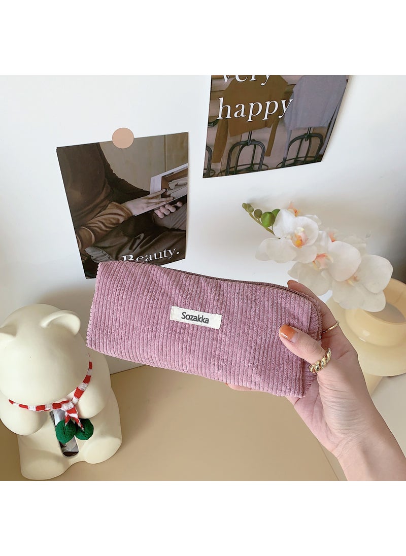 Generic - Vintage Corduroy Pencil Case for Students Lotus root starch - Image 1