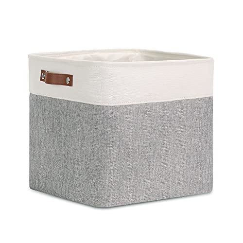 DULLEMELO Cube Basket for Storage Collapsible Fabric Cube for Organizing Storage Cube for Closet Laundry Nursery Shelves Decorative Basket for Gifts Empty WhiteGray