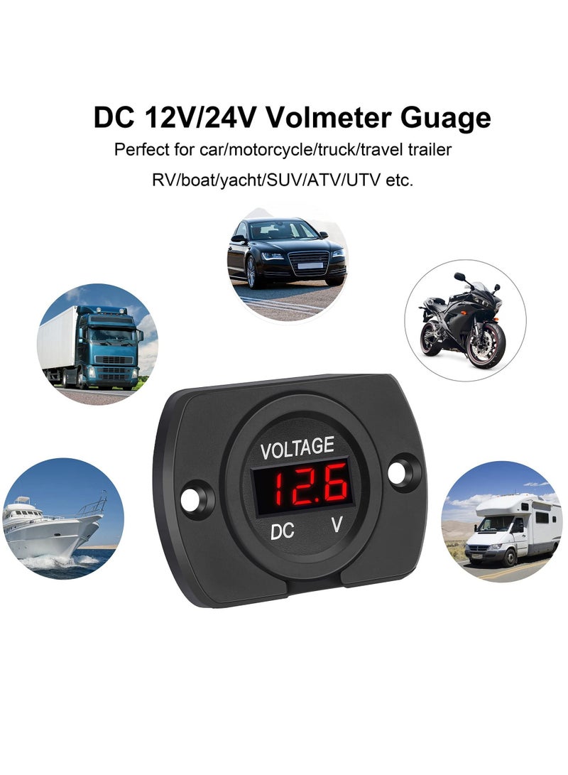 Waterproof Car Voltmeter, DC 12V 24V Voltage Gauge Meter with LED Digital Display Panel, for Motorcycle Truck ATV UTV Travel Trailer Boat Marine Vehicle(Red Display) - Image 2
