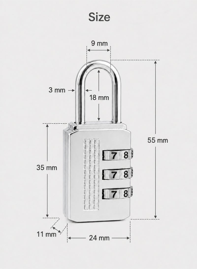 Kibe 2PCS 3-Digit Combination Padlocks, Silver Keyless Locks for Luggage, Backpacks, Lockers, Toolboxes and Travel Bags - Image 5