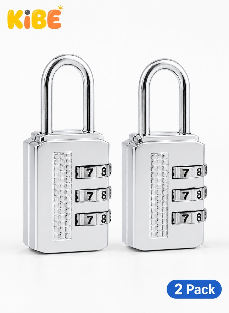 Kibe 2PCS 3-Digit Combination Padlocks, Silver Keyless Locks for Luggage, Backpacks, Lockers, Toolboxes and Travel Bags - Image 1