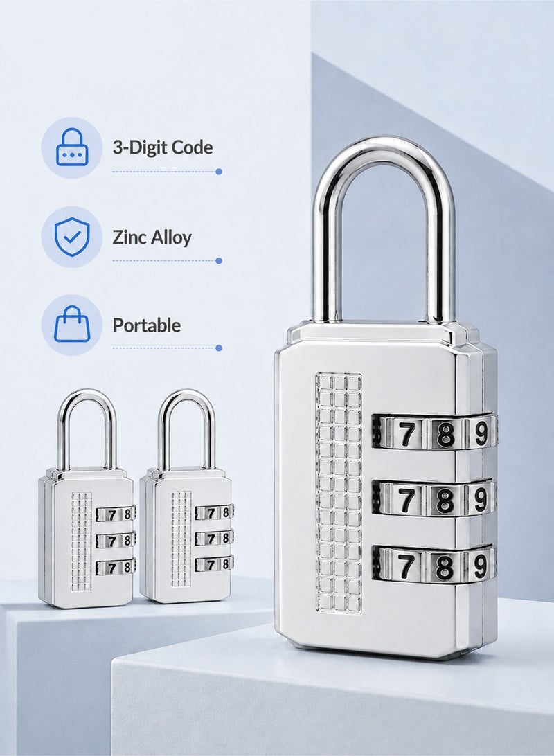 Kibe 2PCS 3-Digit Combination Padlocks, Silver Keyless Locks for Luggage, Backpacks, Lockers, Toolboxes and Travel Bags - Image 3