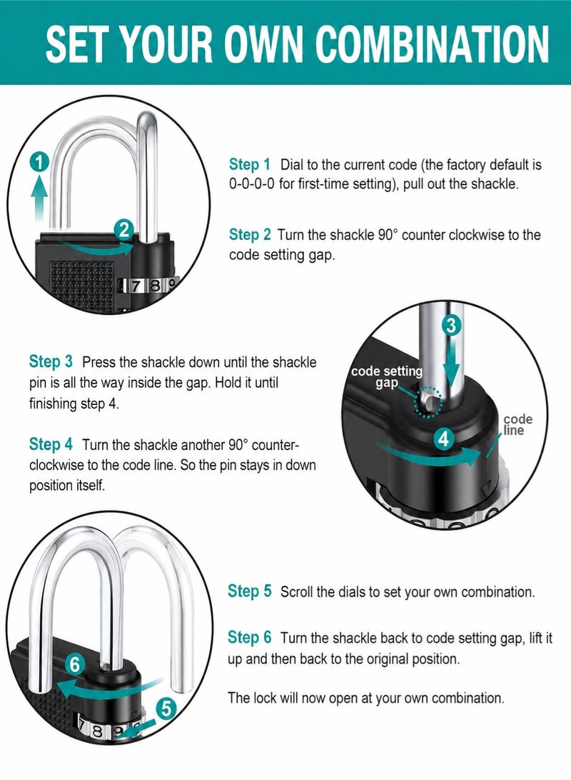Kibe 2PCS 3-Digit Combination Padlocks, Silver Keyless Locks for Luggage, Backpacks, Lockers, Toolboxes and Travel Bags - Image 4