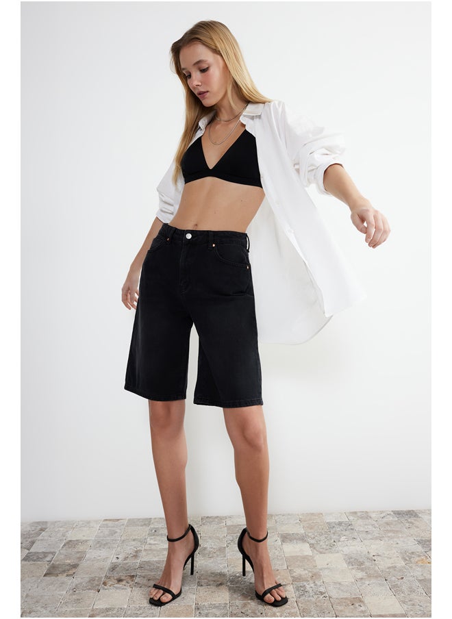 trendyol شورت جينز أسود بخصر مرتفع وبرمودا TWOSS24SR00007  - Image 1