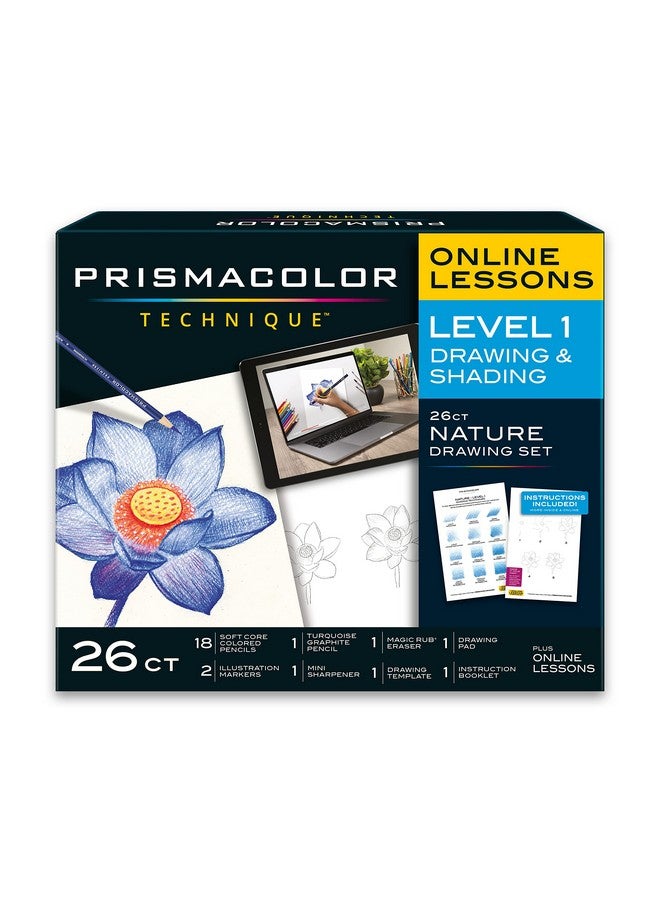 Prismacolor Technique Art Supplies And Digital Art Lessons Nature Drawing Set Level 1 Learn To Draw With Colored Pencils Graphite Pencils And More Flower Drawing 26 Count - Image 1