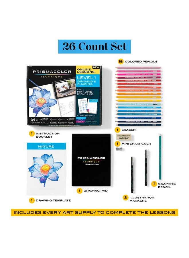 Prismacolor Technique Art Supplies And Digital Art Lessons Nature Drawing Set Level 1 Learn To Draw With Colored Pencils Graphite Pencils And More Flower Drawing 26 Count - Image 4