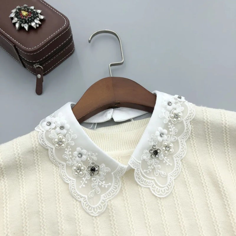Detachable Embellished Collar: 40 Cm Length White Stone-embroidered - Versatile Shirt Collar Or Necklace Accessory for Dresses Sweaters Blouses School Uniforms - Image 4