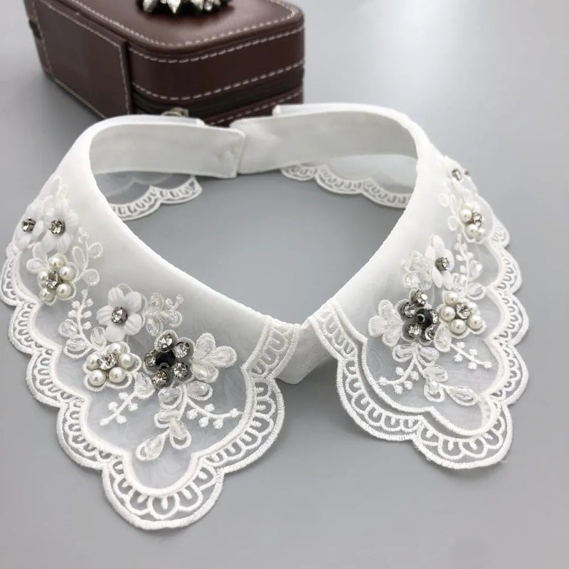 Detachable Embellished Collar: 40 Cm Length White Stone-embroidered - Versatile Shirt Collar Or Necklace Accessory for Dresses Sweaters Blouses School Uniforms - Image 1