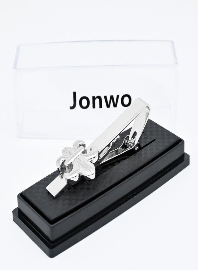 Jonwo Unique Flower Shaped Lady Men Tie Clip In Gift Box Silver/Golden Floral Tie Pin Bar for Regular Necktie Daily Office Party Occasions Business Dress (Silver) - Image 2
