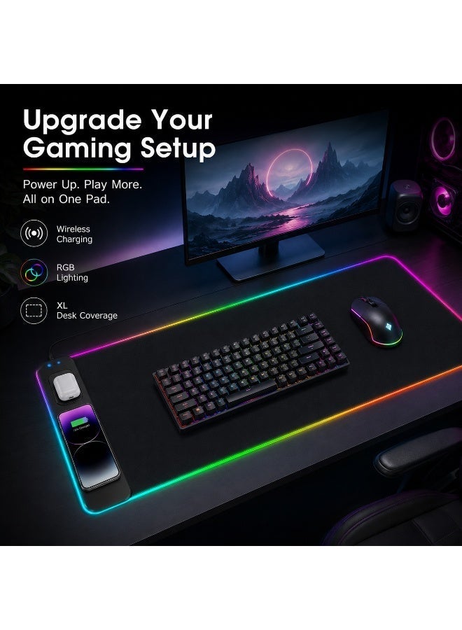 GroveMade RGB Gaming Mouse Pad with Wireless Charging, XXL Extended Mouse Pad 800x300mm, Waterproof Desk Mat, Non-Slip Keyboard Pad with LED Lighting for PC Gamers & Office Use。 - Image 4