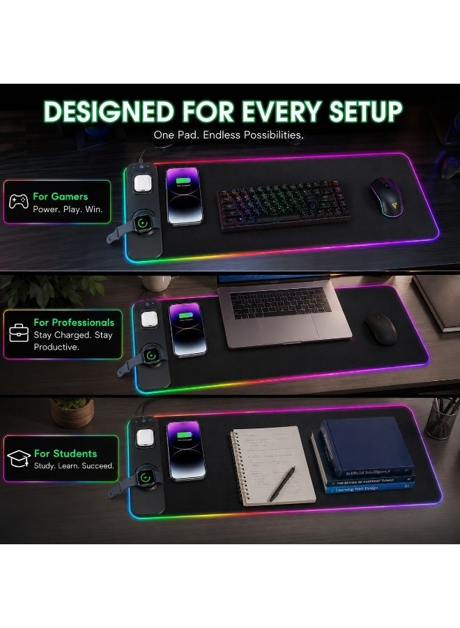 GroveMade RGB Gaming Mouse Pad with Wireless Charging, XXL Extended Mouse Pad 800x300mm, Waterproof Desk Mat, Non-Slip Keyboard Pad with LED Lighting for PC Gamers & Office Use。 - Image 5
