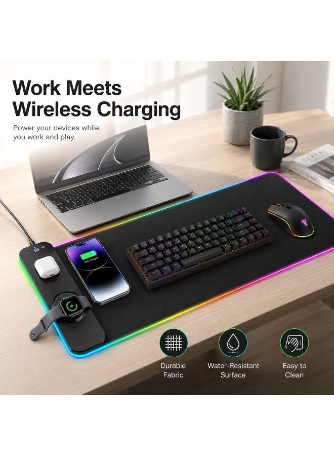 GroveMade RGB Gaming Mouse Pad with Wireless Charging, XXL Extended Mouse Pad 800x300mm, Waterproof Desk Mat, Non-Slip Keyboard Pad with LED Lighting for PC Gamers & Office Use。 - Image 2