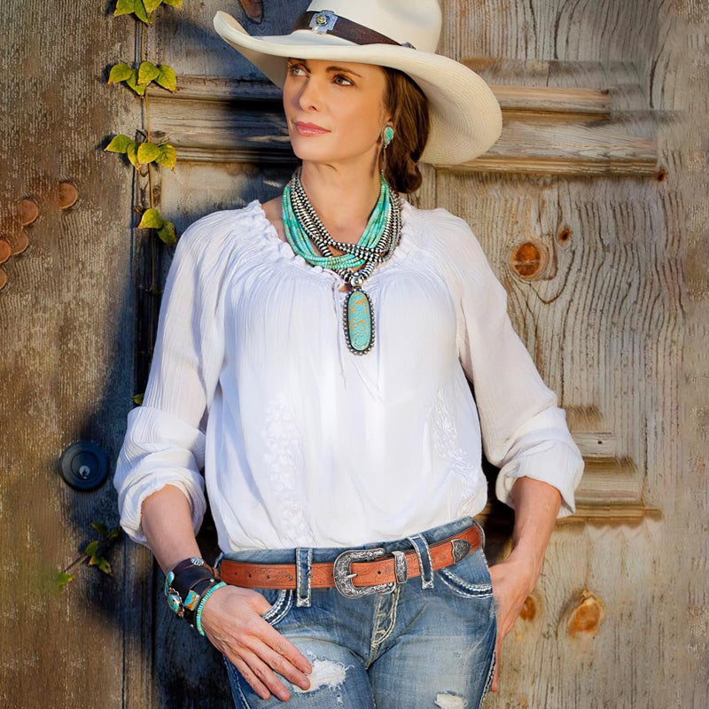 SANSTHS Western Belt For Women, Womens Cowboy Belt For Pants Jeans With Vintage Floral Carved Design, Brown XS - Image 2
