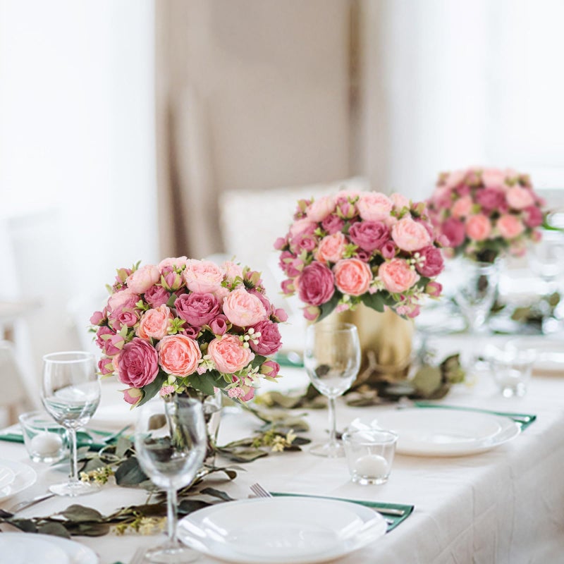 Pusuny Artificial Peonies Silk Flowers  Pink Faux Peony Bouquet 2 Bundles Florals Arrangements Decor for Farmhouse Home Boho Wedding Table Centerpiece  Fake Plastic Flower Bulk for Vase Decoration (Mix Pink) - Image 3
