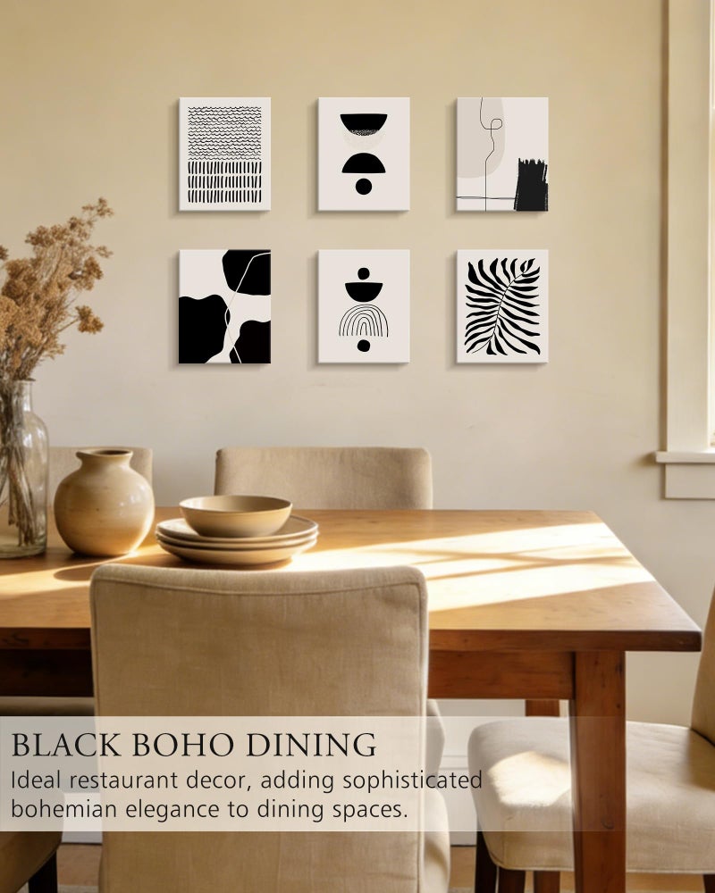 KUVIOKE Black Abstract Framed Wall Art Boho Room Decor Set of 6 Minimalist Geometric Line Art Bohemian Mid Century Modern Prints for Bedroom Living Room 8x10in (Framed) - Image 4