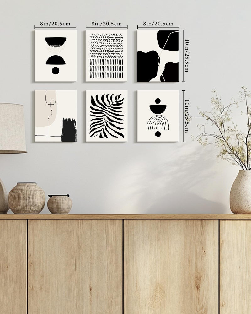 KUVIOKE Black Abstract Framed Wall Art Boho Room Decor Set of 6 Minimalist Geometric Line Art Bohemian Mid Century Modern Prints for Bedroom Living Room 8x10in (Framed) - Image 3