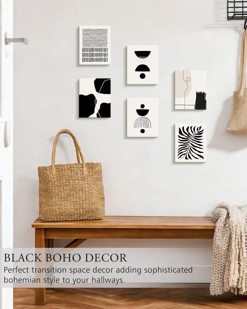 KUVIOKE Black Abstract Framed Wall Art Boho Room Decor Set of 6 Minimalist Geometric Line Art Bohemian Mid Century Modern Prints for Bedroom Living Room 8x10in (Framed) - Image 5