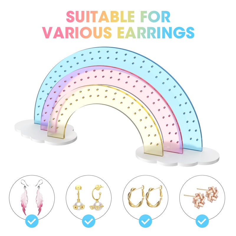 NiHome 3-Tier Gradient Colors Acrylic Rainbow Earring Organizer, 14" W x 6.3" H Lightweight & Durable Design 140 Holes for 70 Pairs, Unique Front Row for Special Earrings(Gradient Colors) - Image 4