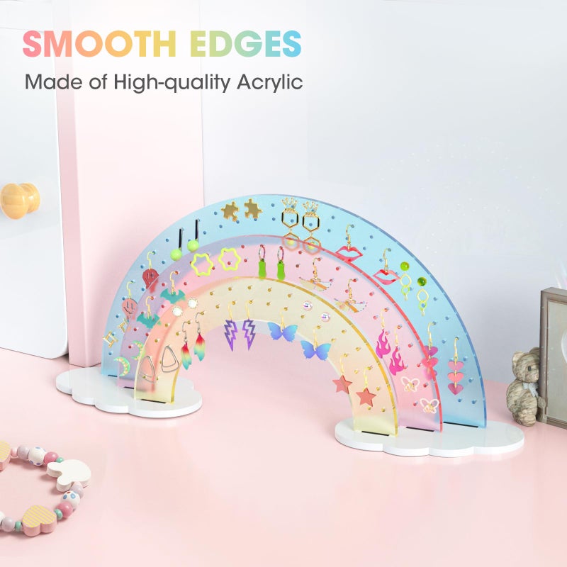 NiHome 3-Tier Gradient Colors Acrylic Rainbow Earring Organizer, 14" W x 6.3" H Lightweight & Durable Design 140 Holes for 70 Pairs, Unique Front Row for Special Earrings(Gradient Colors) - Image 3
