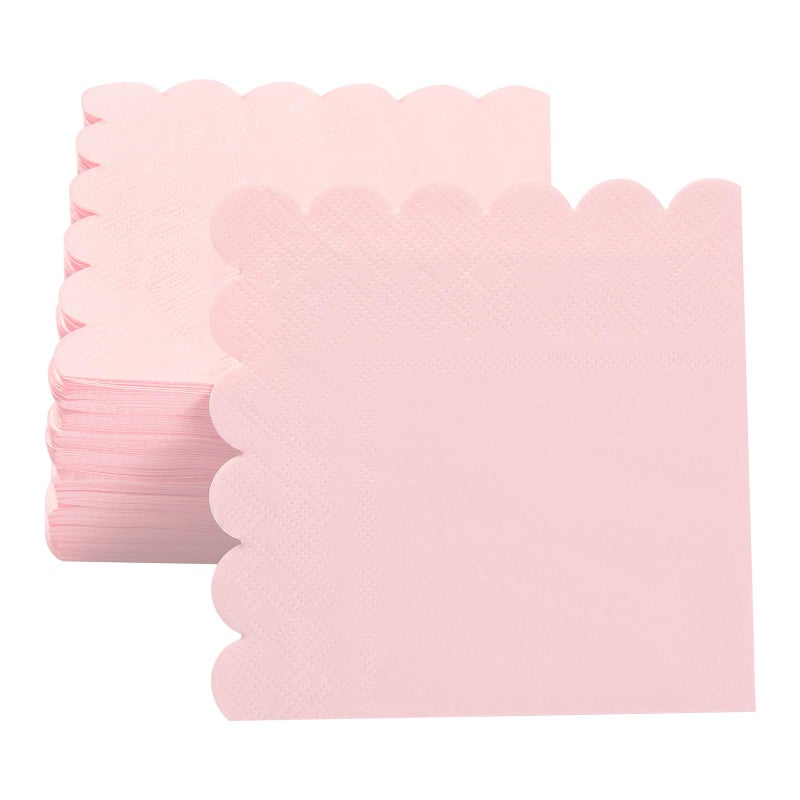 BEFORYOU 100 Pack Cocktail Napkin 2-Ply Scalloped Edged Dessert Napkins Folded 5 x 5 Inches Disposable Napkins for Dinner Wedding Birthday Party Bridal Anniversary Reception Event (Pink) - Image 4