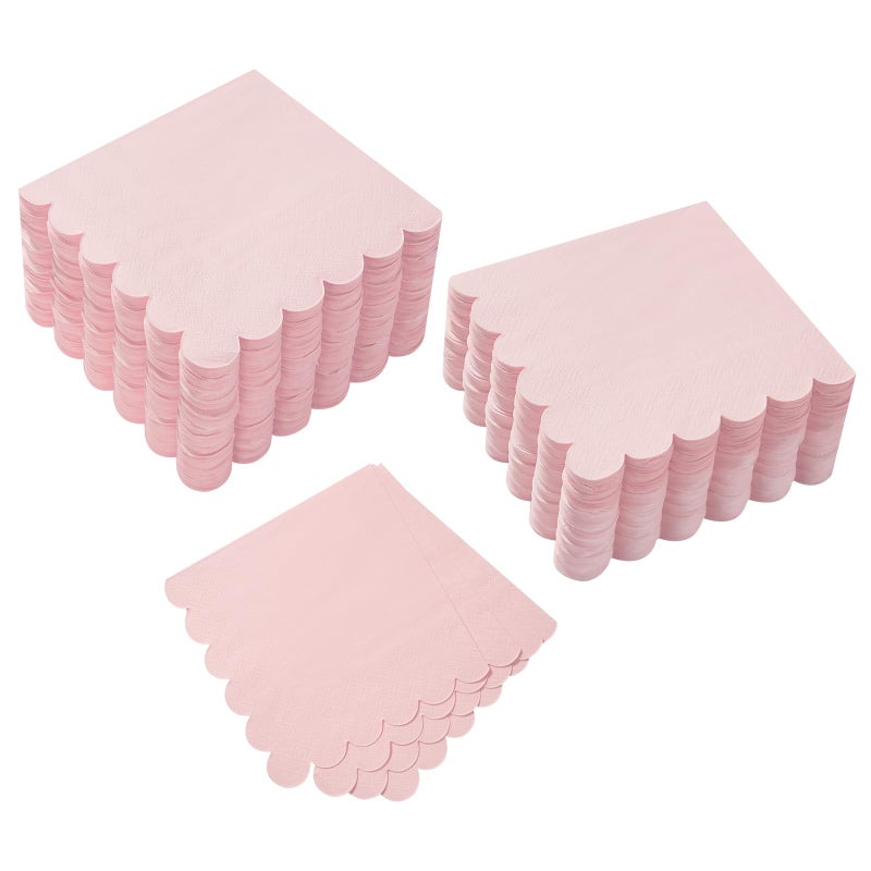 BEFORYOU 100 Pack Cocktail Napkin 2-Ply Scalloped Edged Dessert Napkins Folded 5 x 5 Inches Disposable Napkins for Dinner Wedding Birthday Party Bridal Anniversary Reception Event (Pink) - Image 1