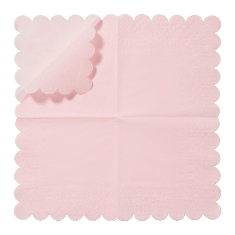 BEFORYOU 100 Pack Cocktail Napkin 2-Ply Scalloped Edged Dessert Napkins Folded 5 x 5 Inches Disposable Napkins for Dinner Wedding Birthday Party Bridal Anniversary Reception Event (Pink) - Image 3