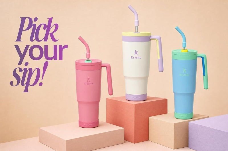 KRYMSO 1200ml Stainless Steel Tumbler with Handle, Straw Lid, Silicon Base, Vacuum Insulated, Leak-Proof, Reusable Travel Mug for Coffee, Smoothie, Water, Iced Drinks with infuser (White) - Image 3