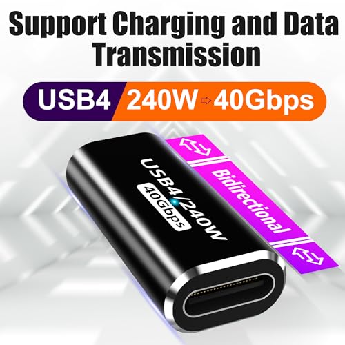 AGVEE 2 Pack USB4 Type-C Female to Female Adapter, PD 240W Quick Charge USB 4.0 40G Data Coupler Extender Extension Connector for TB4 TB3 MacBook, Pixel 2 3 4 5, S24, S23, S22, Black - Image 2