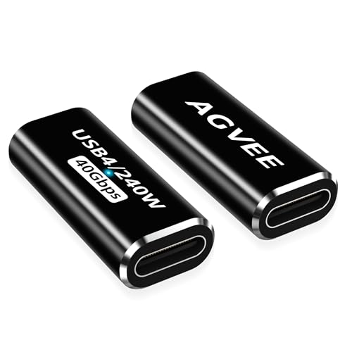 AGVEE 2 Pack USB4 Type-C Female to Female Adapter, PD 240W Quick Charge USB 4.0 40G Data Coupler Extender Extension Connector for TB4 TB3 MacBook, Pixel 2 3 4 5, S24, S23, S22, Black - Image 1