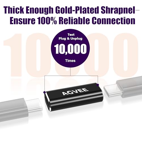 AGVEE 2 Pack USB4 Type-C Female to Female Adapter, PD 240W Quick Charge USB 4.0 40G Data Coupler Extender Extension Connector for TB4 TB3 MacBook, Pixel 2 3 4 5, S24, S23, S22, Black - Image 5