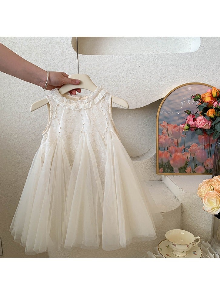 Baby Girl Birthday Party Dress, 2-3 Years, White Lace Sleeveless Princess Dress with Tulle Skirt, Elegant Summer Toddler Outfit, Special Occasion Dress for 100cm Height - Image 5