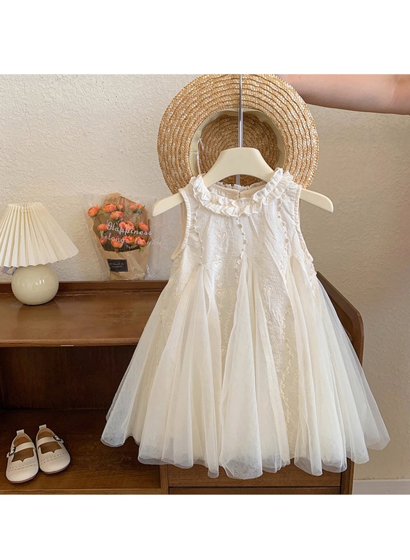Baby Girl Birthday Party Dress, 2-3 Years, White Lace Sleeveless Princess Dress with Tulle Skirt, Elegant Summer Toddler Outfit, Special Occasion Dress for 100cm Height - Image 1