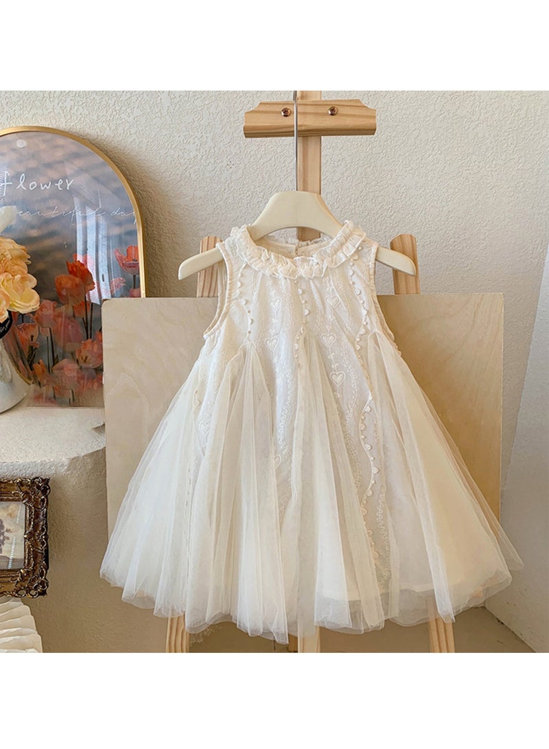 Baby Girl Birthday Party Dress, 2-3 Years, White Lace Sleeveless Princess Dress with Tulle Skirt, Elegant Summer Toddler Outfit, Special Occasion Dress for 100cm Height - Image 2