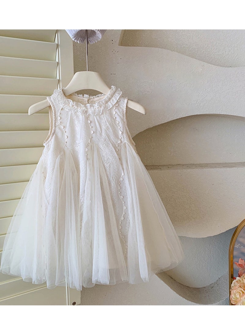 Baby Girl Birthday Party Dress, 2-3 Years, White Lace Sleeveless Princess Dress with Tulle Skirt, Elegant Summer Toddler Outfit, Special Occasion Dress for 100cm Height - Image 3