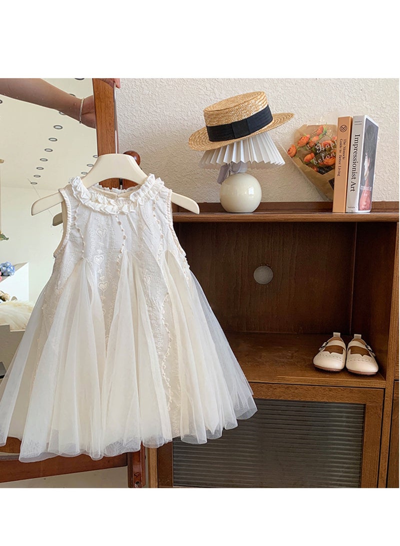 Baby Girl Birthday Party Dress, 2-3 Years, White Lace Sleeveless Princess Dress with Tulle Skirt, Elegant Summer Toddler Outfit, Special Occasion Dress for 100cm Height - Image 4