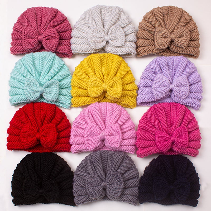 Autumn Winter Baby Butterfly Knot Knit Cap Warm 12 colors mixed multiple 