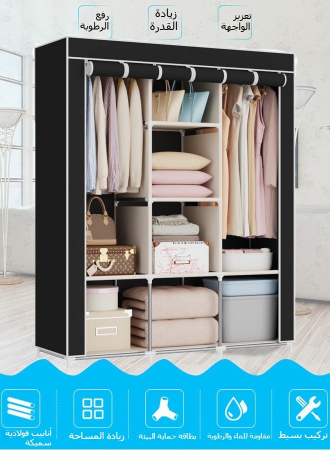 خزانة ملابس من القماش الممتاز مع قضبان  وحقيبة تخزين للأحذية والألعاب لغرفة المعيشة وغرفة النوم وخزانة الملابس 125 * 45 * 168 سم - Image 2