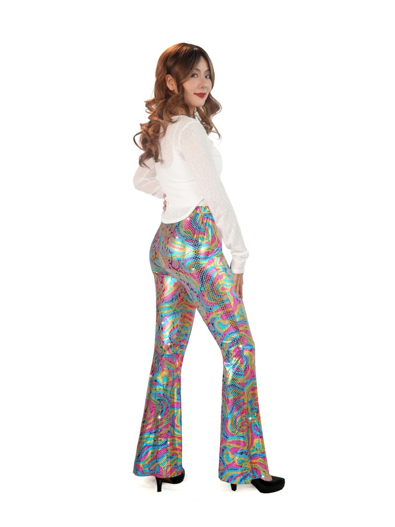 Nawgut Sequin Flare Pants Sparkly Glitter High Waisted Bell Bottoms Leggings Party Disco Clubwear for Women-Large - Image 2