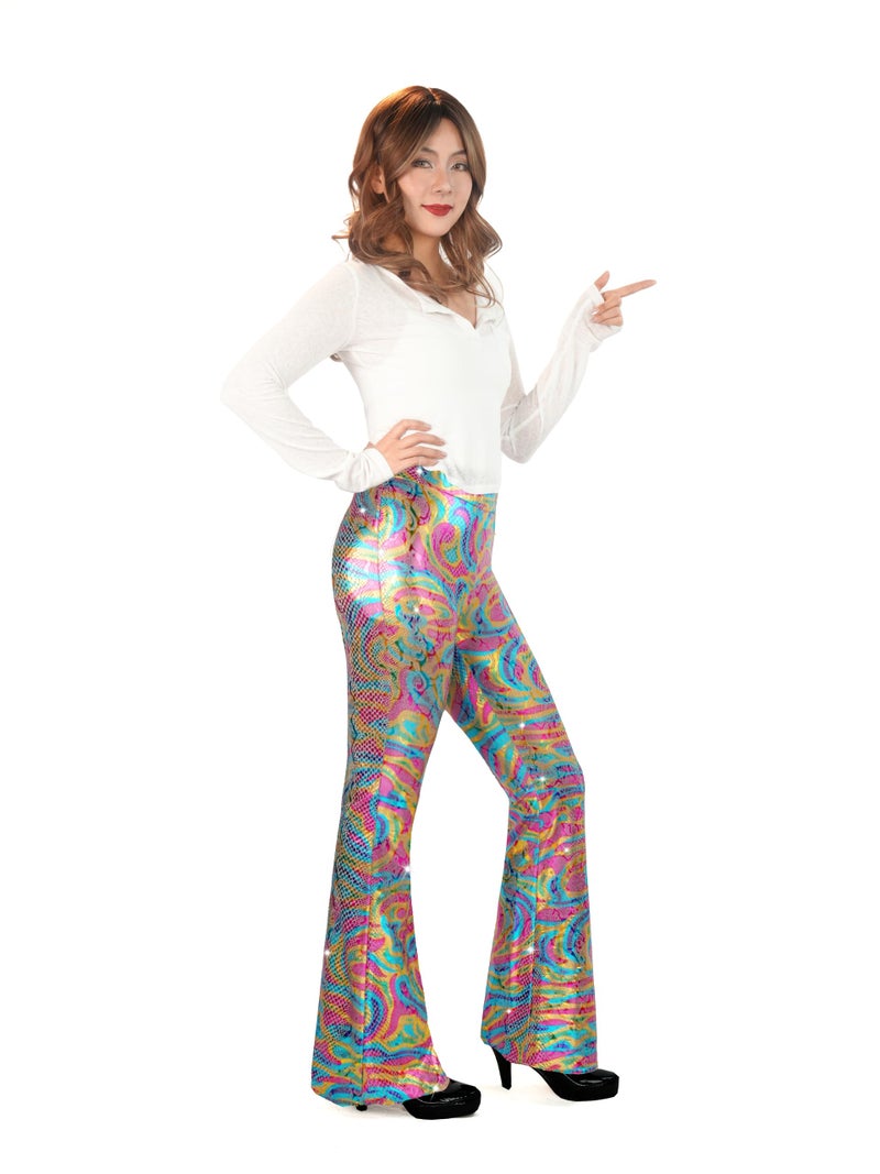 Nawgut Sequin Flare Pants Sparkly Glitter High Waisted Bell Bottoms Leggings Party Disco Clubwear for Women-Large - Image 4