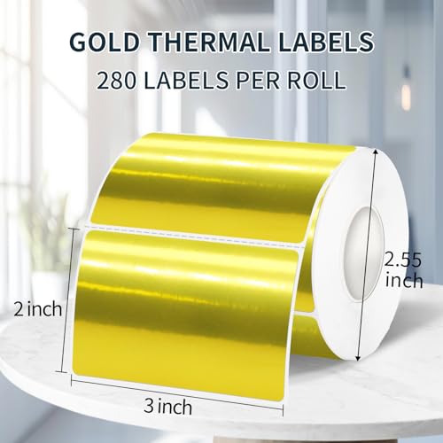 Yeachlaing 2" x 3" Gold Thermal Label Stickers,Waterproof Thermal Printer Sticker Labels for Gift Wrapping, Self-Adhesive Name Price Tag DIY Custom Logo Design (280 pcs,Gold) - Image 2