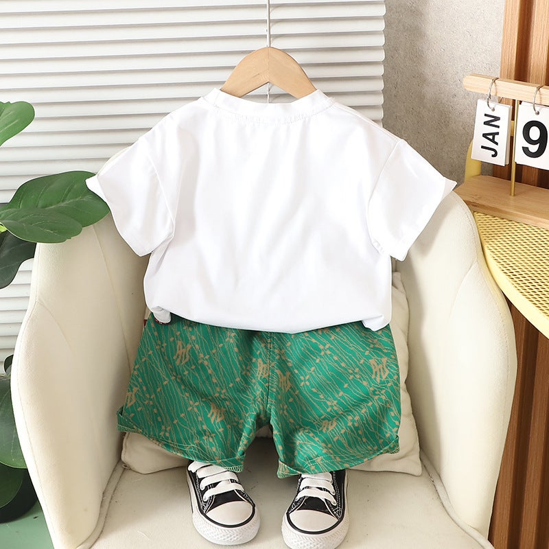 Boys Short-Sleeved T-Shirt Summer Children'S Printed Letters Casual Children'S Solid Color Handsome Two-Piece Set 1 - Image 5