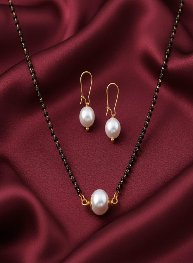 JFL - Jewellery for Less Modern Fusion Pearl Mangalsutra with Single Black Bead Chain Women - Party Casual Wear,Valentine - Image 2