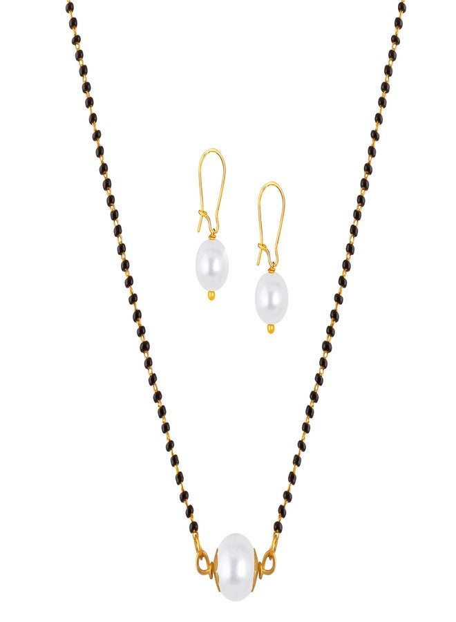 JFL - Jewellery for Less Modern Fusion Pearl Mangalsutra with Single Black Bead Chain Women - Party Casual Wear,Valentine - Image 1