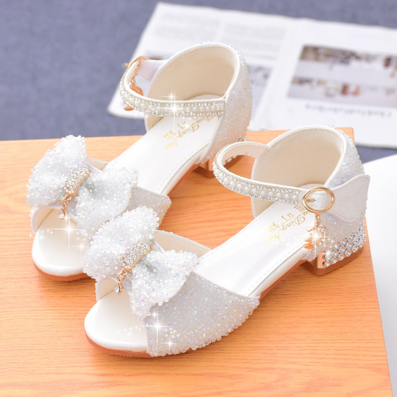 Kids Crystal Sandals Summer Princess High Heels White