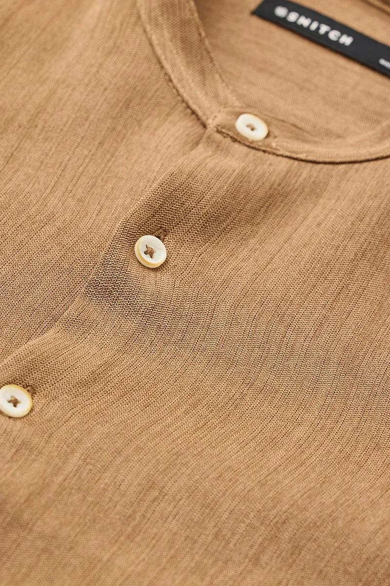 SNITCH Brown Solid Long Sleeve Slim Fit Shirt