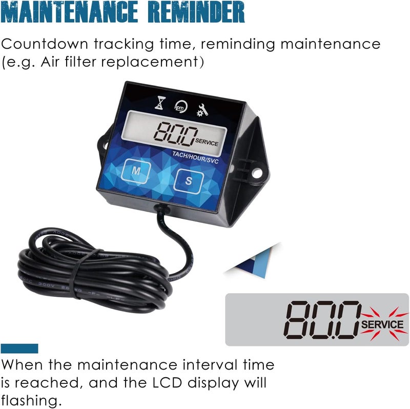 Runleader 2 Pieces Small Engine Timer, Digital Tachometer, Maintenance Reminder, Battery Replaceable, User Shutdown, for ZTR Lawn Mower Tractor Generator Marine Outboard ATV (2) - Image 3
